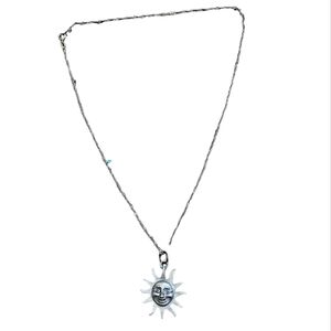 Sunshine Retro Smiling Sun 3D Sterling Silver Pendant Necklace